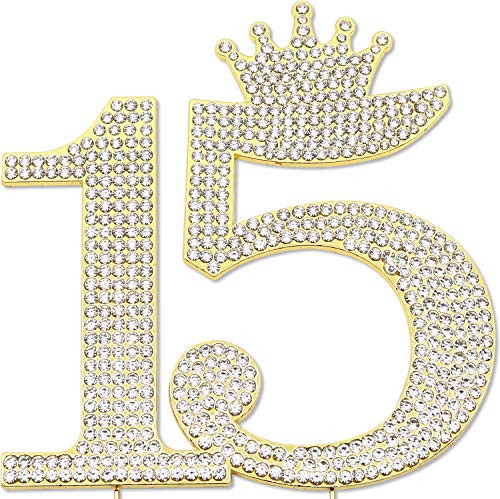 15 Quinceañera Princess Birthday Cake Topper 15th Birthday Party Decorations Crystal Rhinestone Gold