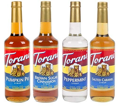 Torani Fall Winter Syrup 4 Pack Pumpkin Pie Peppermint Salted Caramel   Brown Sugar Cimmanon