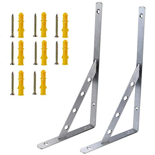 Shelf Brackets 2 PCS Heavy Duty Shelf Brackets 16 INCH Right Angle Stainless Steel Bracket Wall Mounted Shelf Supporters  Sliver   16inch