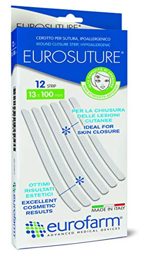 Eurosuture Skin Closure 1 2 x 4 inches Sterile Suture Strips Dynamic Adherence and Superior Security for Wounds  2 envelopes of 6 Strips Each  12 Strips