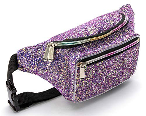 Holographic Purple Gravel Rave Glitter Fanny Pack For Women Grils Festival Waist Belt Bags   Purple Gravel