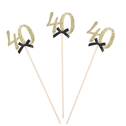 Pack of 10 Gold Glitter 40th Birthday Centerpiece Sticks Number 40 Table Topper Cake Decorations