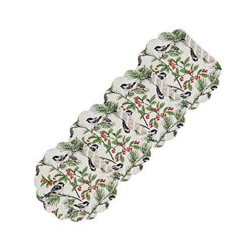 CF Home Chickadee Round Cotton Quilted Cotton Reversible Machine Washable Placemat Set of 4 Round Placemat Set of 4