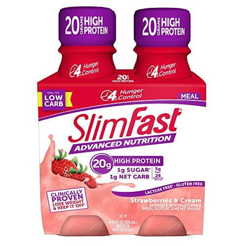 Slimfast Advanced Nutrition Strawberries  Cream Shake  Ready To Drink Meal Replacement  20g of Protein  11 Fl Oz Bottle  4 Count  Pantry Friendly