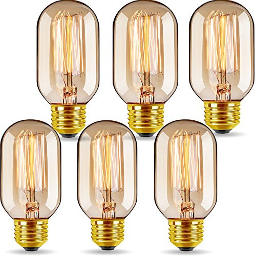 Vintage Light Bulbs 40 Watt Antique Edison Light Bulbs E26/E27 Base Dimmable T45 Edison Tubular Style Incandescent Bulb for Home Light Fixtures, Hotel, Coffee Shop