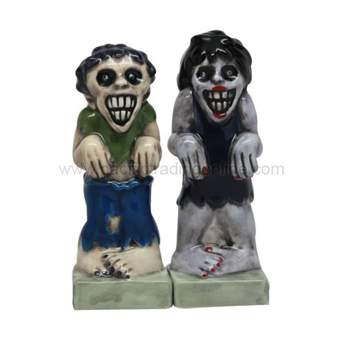 Zombies Magnetic Ceramic Halloween Salt and Pepper Shakers