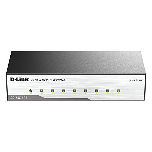 DLink Ethernet Switch 8 Port Unmanaged Gigabit Metal Fanless Desktop Plug n Play GOSW8GE