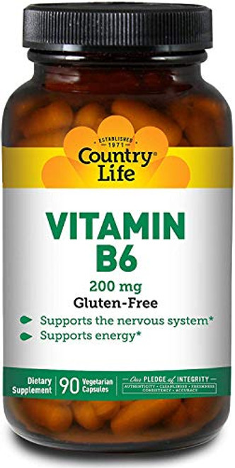 Country Life Vitamin B6 90 Capsules Supports Nervous Immune Systems Supports Energy Production Metabolism GlutenFree NonGMO Vegan Country Life Vitamin B6 90 Capsules Supports Nervous Immune Systems Supports Energy Production Metabolism GlutenFree NonGMO Vegan