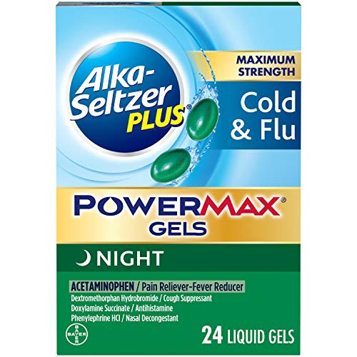Alkaseltzer Maximum Strength PowerMax Gels with Acetaminophen Night Cold and Flu Medicine for Adults 24 Count