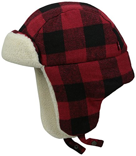 Levis Mens Buffalo Plaid Trapper Hat with Sherpa Lining RedBlack SmallMedium