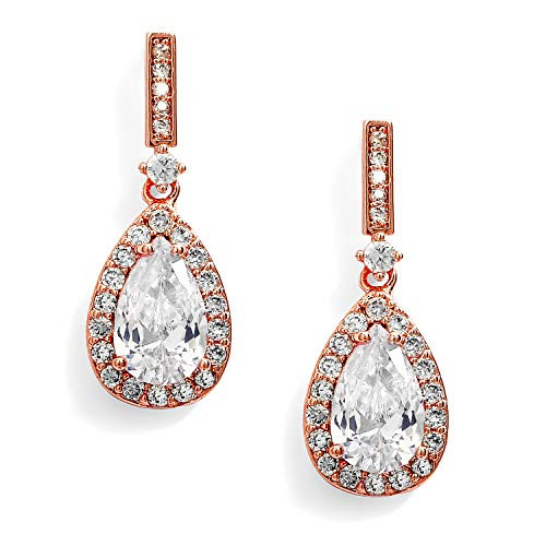 Mariell Rose Gold Zirconia Crystal Wedding Drop Earrings for Women Jewelry for Bride Prom Bridesmaids