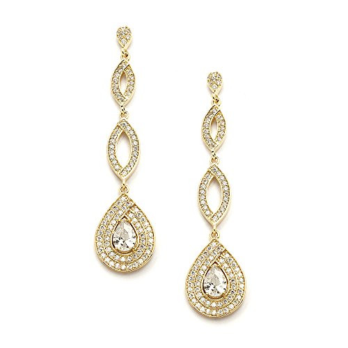 Mariell Dramatic MicroPave CZ Dangle Bridal Wedding Earrings with Genuine 14K Gold Plating