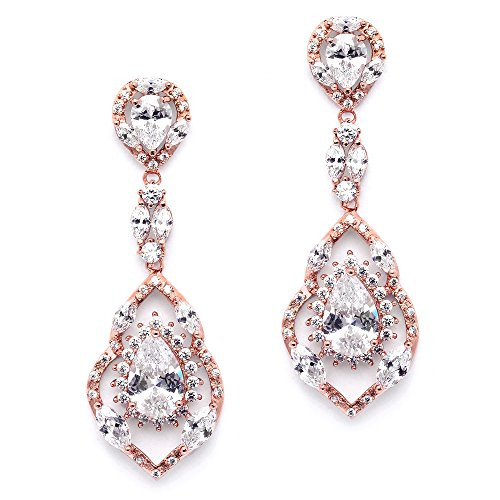 Mariell Gorgeous 14K Rose Gold Plated CZ Chandelier Dangle Wedding Earrings  Blush Bridal  Prom Jewelry