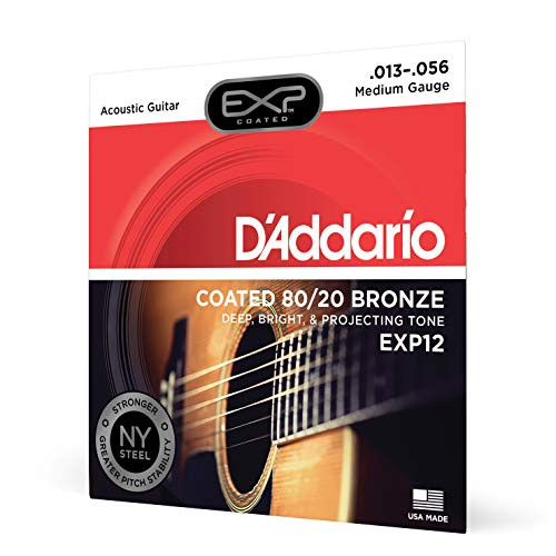 DAddario EXP12 with NY Steel 8020 Bronze Acoustic Guitar Strings Coated Medium 1356