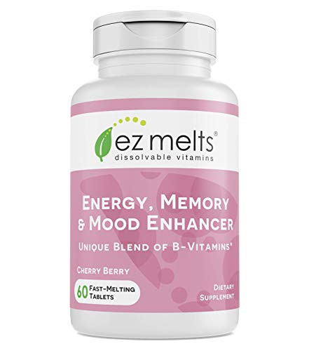 EZ Melts Energy Memory  Mood Enhancer Methylated BComplex Sublingual Vitamins Vegan Zero Sugar Natural Cherry Flavor 60 Fast Dissolve Tablets