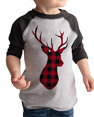 7 ate 9 Apparel Kids Plaid Deer Raglan Tee Grey Medium