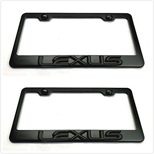 Gooogo Custom Raised 3D Emblem Stainless Steel License Plate Tag Frame Cover Rust Proof Bolts Caps for Lexus 2X Black