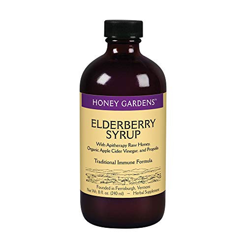 Honey Gardens Elderberry Syrup with Apitherapy Raw Honey Propolis  Elderberries  Traditional Immune Formula wEchinacea  8 fl oz