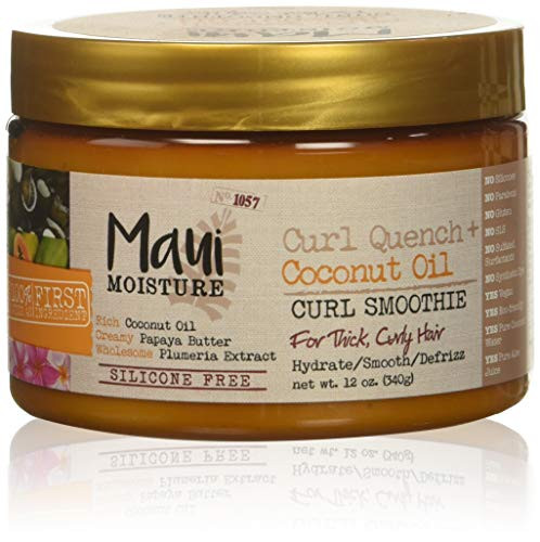 Maui Moisture Curl Quench  Coconut Oil Curl Smoothie 12 Ounce Creamy Silicone Free Styling Cream for Thick Curls TwistOuts Braids WashandGo Styles