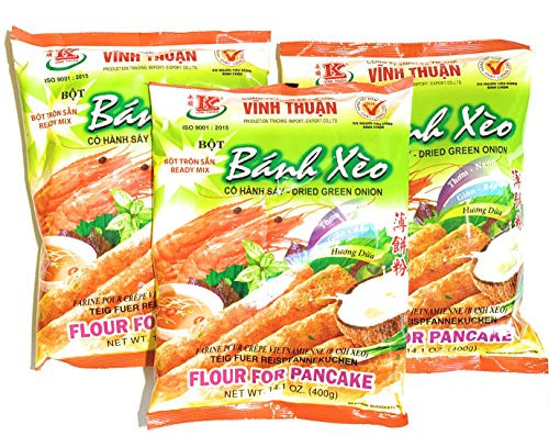Vinh Thuan Vietnamese Pancake Prepared Flour Mix Banh Xeo Co Hanh Say Dried Green Onion Turmeric Coconut 141 oz 3 Pack 423 oz total