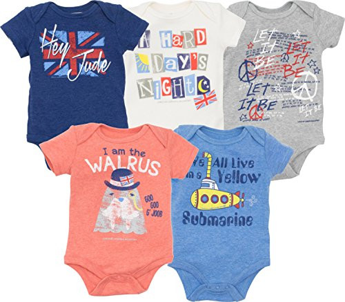 The Beatles Lyrics Infant Baby Boys 5 Pack Bodysuits Blue Red White Navy Grey 69 Months