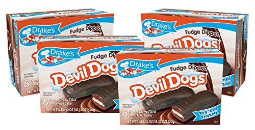 Drakes Fudge Dipped Devil Dogs 4 Boxes 32 Individually Wrapped Devils Food Cakes