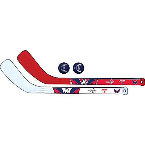 Franklin Sports NHL Washington Capitals Mini Hockey Stick Set  NHL Team Knee Hockey Stick and Ball Set  Two Player Stick Set  Great Toy for Kids