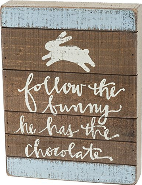 Primitives By Kathy Follow Bunny He Has Chocolate 8 Inches x 10.50 Inches Wood Slat Box Sign Home and Garden Decor Primitives By Kathy Follow Bunny He Has Chocolate 8 Inches x 10.50 Inches Wood Slat Box Sign Home and Garden Decor