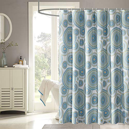 Harper Lane Starburst Fabric Shower Curtain with Rings, 72"x72", Blue