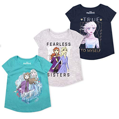 Disney 3 Pack Frozen II T Shirts for Girls and Toddlers with Princess Elsa and Anna Navy  Light Blue  Grey 10