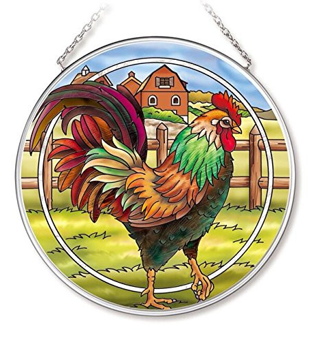 Amia Barnyard Rooster Glass Circle Suncatcher