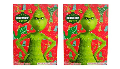 Dr Seuss The Grinch Christmas Holiday Countdown Calendar with 24 MIlk Chocolates 176 oz 2Pack 2Pack