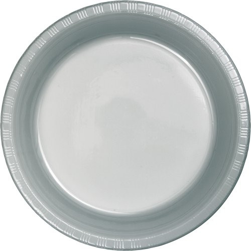 Creative Converting Touch of Color 50 Count Plastic Dinner Plates, Shimmering Silver