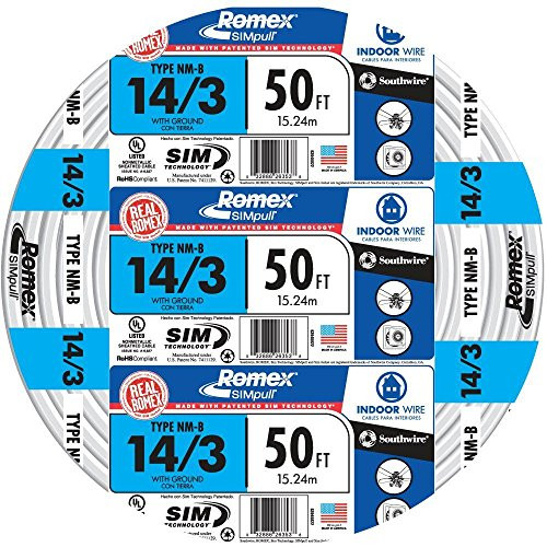 Southwire 63946822 50 143 with ground Romex brand SIMpull residential indoor electrical wire type NMB White