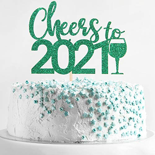 Green Cheers to 2021 Cake Topper Merry Xmas Cake Decorations Merry Christmas Happy New Year Party Decoration Supplies