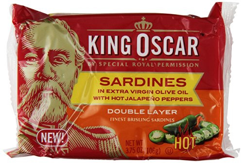 King Oscar Sardines in Extra Virgin Olive Oil with Hot Jalapeno Peppers Double Layer 375 Ounce Pack of 12