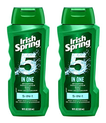 Irish Spring 5in1 Shampoo Conditioner Body Wash Face Wash and Deodorizer 18 oz Pack of 2