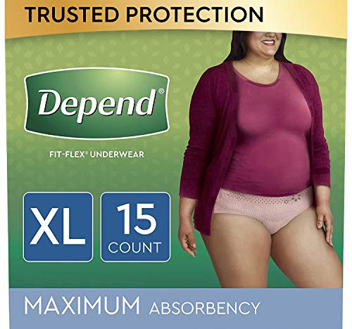 Depend FITFLEX Incontinence Underwear for Women Disposable Maximum Absorbency XL Blush 15 Count