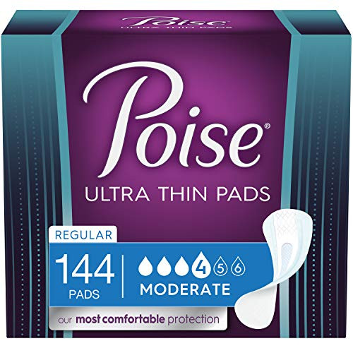 Poise Ultra Thin Incontinence Pads for Women Moderate Absorbency Regular Length 144 Count 3 Packs of 48 Packaging May Vary