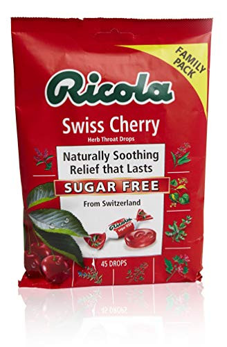 Ricola Sugar Free Swiss Cherry Herbal Cough Suppressant Throat Drops 45ct Bag