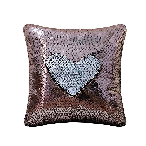 Mermaid Pillow Case with Insert 16"x16" Square Magical Reversible Sequins Cushion (Rose Gold/Silver)