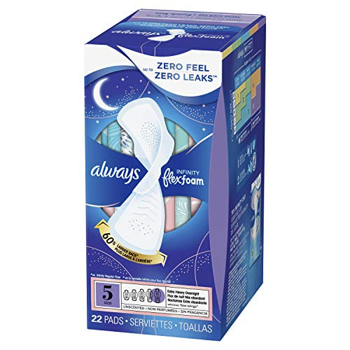 Always Infinity FlexFoam Pads for Women Size 5 Extra Heavy Overnight Absorbency Unscented 22 Count