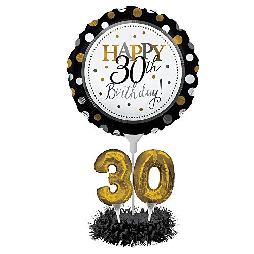 Creative Converting Happy 30th Birthday Balloon Centerpiece Black and Gold for Milestone Birthday  317305