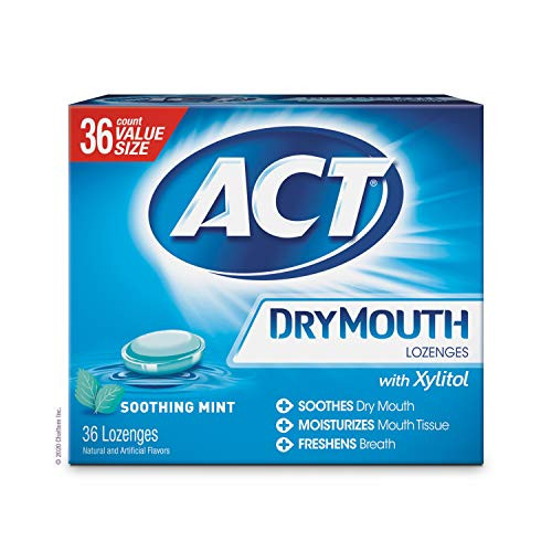 ACT Dry Mouth Lozenges Soothing Mint 36 Count Soothing Mint Flavored Lozenges with Xylitol Help Moisturize Mouth Tissue to Sooth and Relieve Discomfort from Dry Mouth Freshens Breath