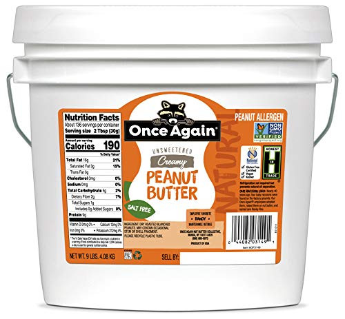 Once Again Natural Creamy Peanut Butter Salt Free Unsweetened 9 lb Bucket Once Again Natural Creamy Peanut Butter Salt Free Unsweetened 9 lb Bucket
