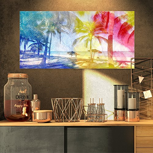 Designart Blue Retro Palm Trees-Landscape Painting Canvas Print-32x16, 32x16 Designart Blue Retro Palm Trees-Landscape Painting Canvas Print-32x16, 32x16
