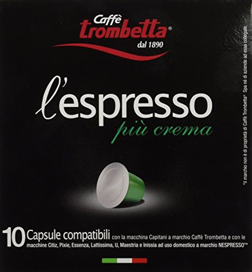 Trombetta 10 Capsules Piu Crema Dark Roast Instant Espresso Coffee  Compatible Nespresso Espresso Coffee Pods