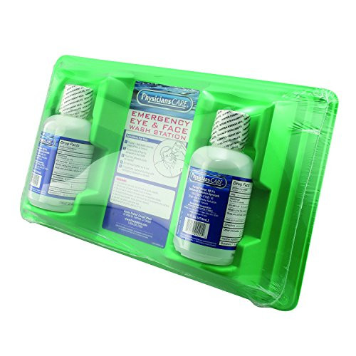 PrimeLine MP10857Z Eyewash Station Two 32 Oz Screw Cap Bottles Wall Mount Includes Eye Cups 1 Kit