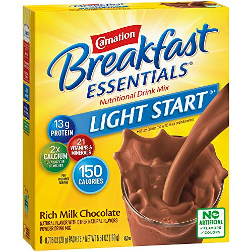 Carnation Breakfast Essentials Light Start Powder Drink Mix Rich Milk Chocolate 8 Packets Packaging May Vary