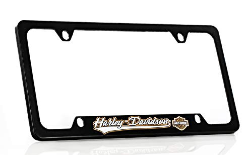 HarleyDavidson Wordmark Black Coated Zinc Metal License Plate Frame Holder 4 Hole